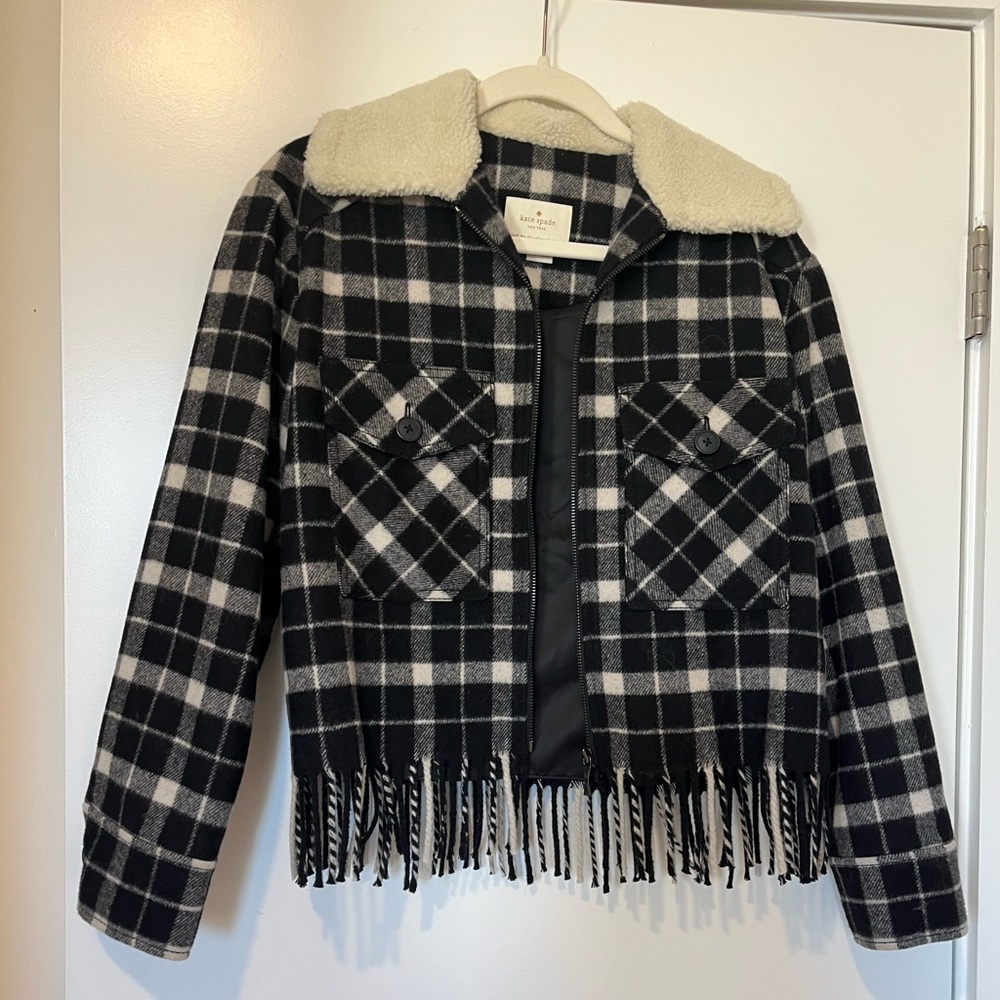 Kate Spade Plaid Sherpa Collar Trucker Jacket NWT!